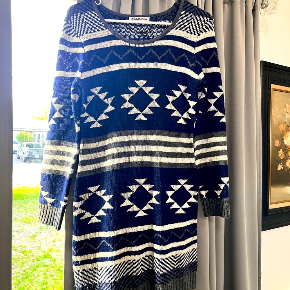Navy Knit Short Geometric Dress
